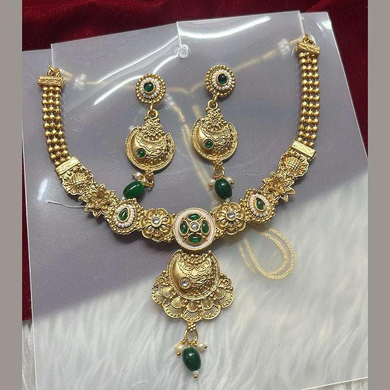 FS Collection Gold Plated Pota Stone And Pearls Necklace Set