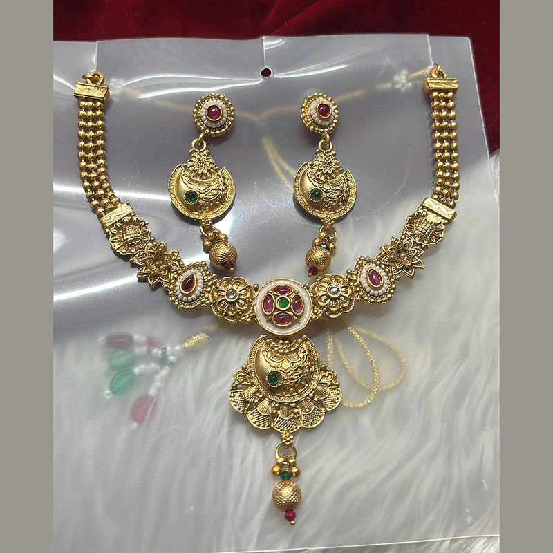 FS Collection Gold Plated Pota Stone And Pearls Necklace Set