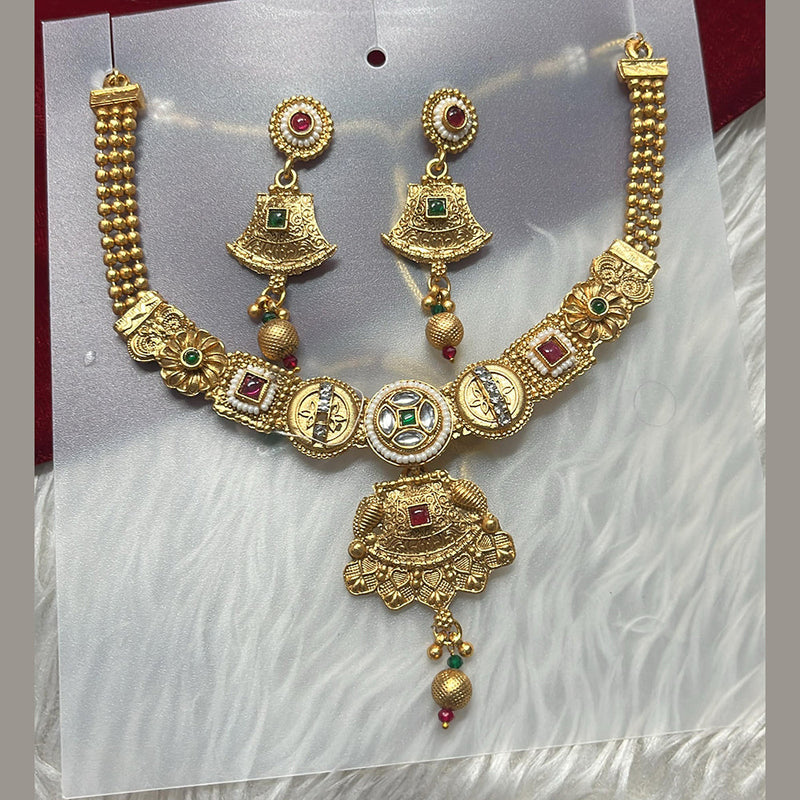 FS Collection Gold Plated Pota Stone And Pearls Necklace Set