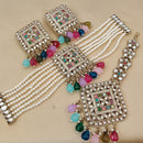 FS Collection Gold Plated Kundan Stone And Pearls Choker Necklace Set
