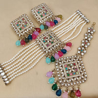 FS Collection Gold Plated Kundan Stone And Pearls Choker Necklace Set