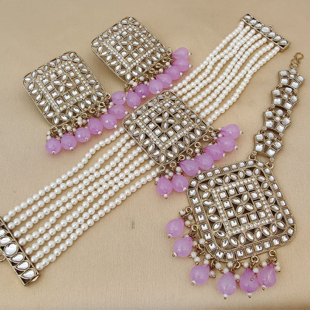 FS Collection Gold Plated Kundan Stone And Pearls Choker Necklace Set