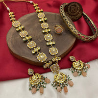 FS Collection Gold Plated Kundan Stone And Pearls Necklace Set