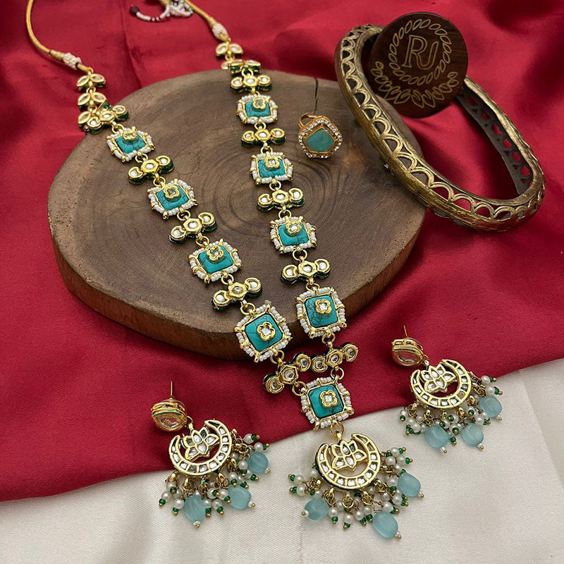 FS Collection Gold Plated Kundan Stone And Pearls Necklace Set