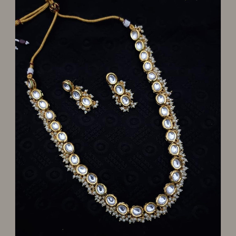 FS Collection Gold Plated Kundan Stone And Beads Necklace Set