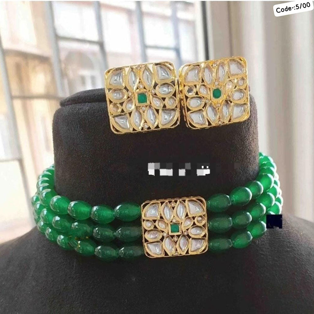 FS Collection Gold Plated Kundan Stone And Beads Choker Necklace Set