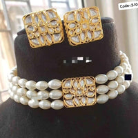 FS Collection Gold Plated Kundan Stone And Beads Choker Necklace Set