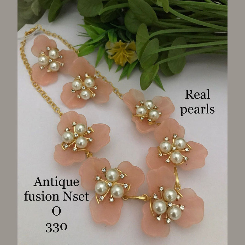 FS Collection Gold Plated Antique Fusion Pearls Necklace Set