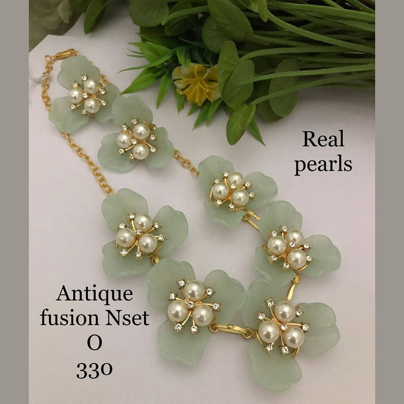 FS Collection Gold Plated Antique Fusion Pearls Necklace Set