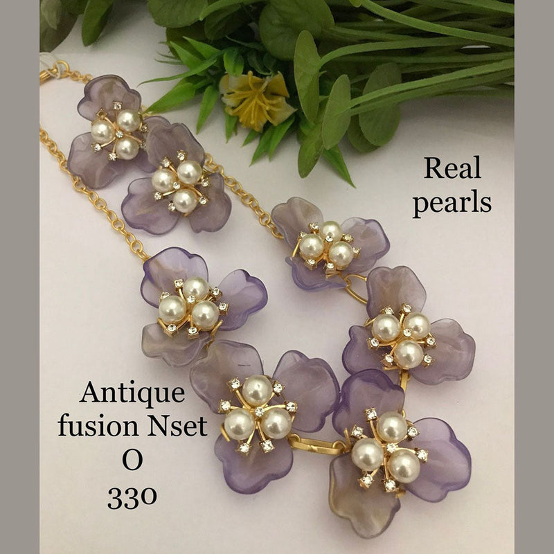 FS Collection Gold Plated Antique Fusion Pearls Necklace Set