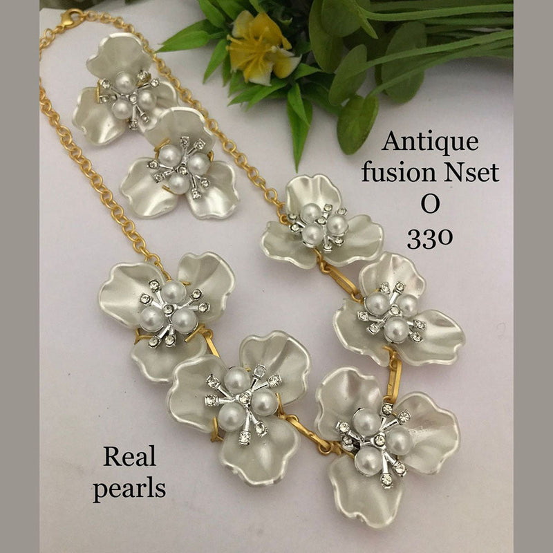 FS Collection Gold Plated Antique Fusion Pearls Necklace Set