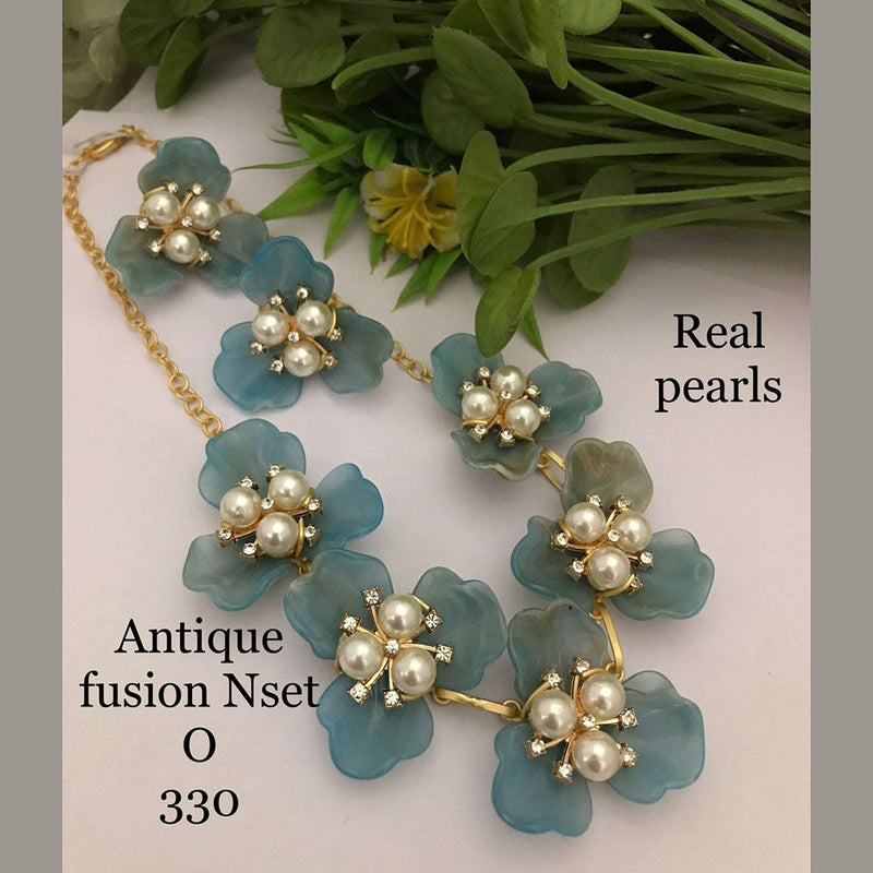 FS Collection Gold Plated Antique Fusion Pearls Necklace Set