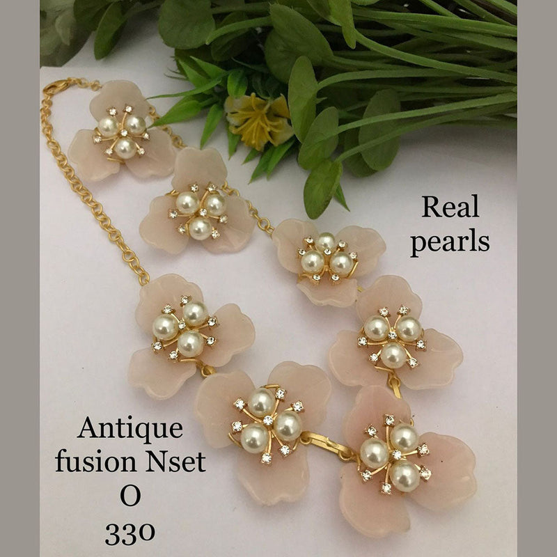 FS Collection Gold Plated Antique Fusion Pearls Necklace Set