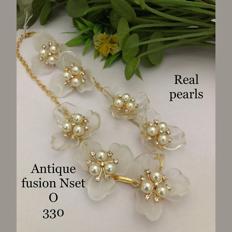 FS Collection Gold Plated Antique Fusion Pearls Necklace Set