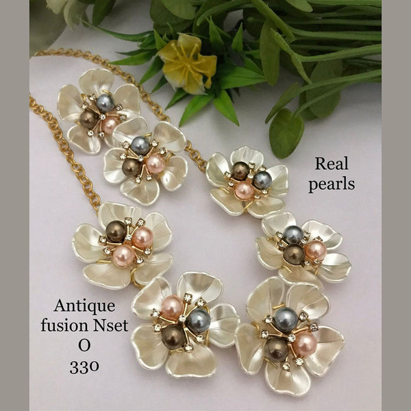 FS Collection Gold Plated Antique Fusion Pearls Necklace Set