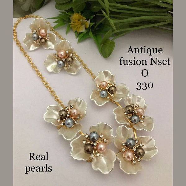 FS Collection Gold Plated Antique Fusion Pearls Necklace Set