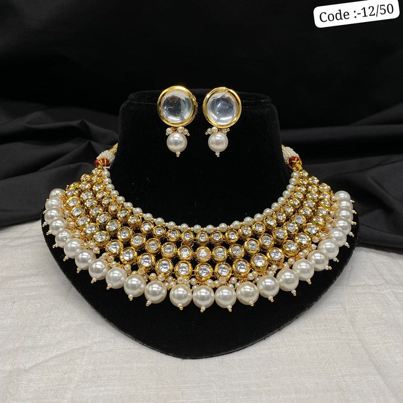 FS Collection Gold Plated Kundan Stone And Beads Necklace Set