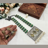 FS Collection 2 Tone Plated Pota Stone And Pearls Long Necklace Set