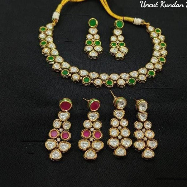 FS Collection Gold Plated Kundan Stone Necklace Set