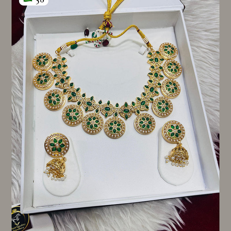 FS Collection Gold Plated Pota Stone And Pearls Necklace Set