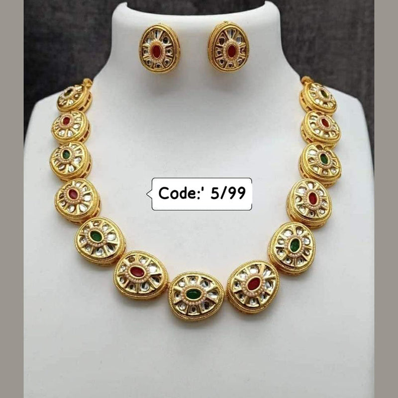 FS Collection Gold Plated Pota Stone Necklace Set