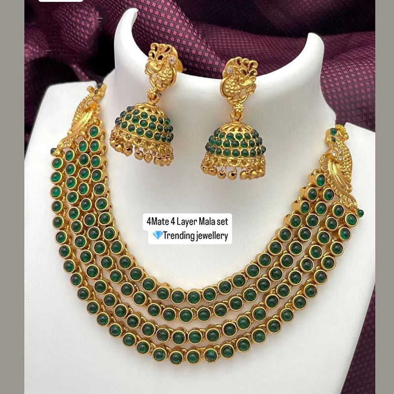 FS Collection Gold Plated Pota Stone Multi Layer Necklace Set