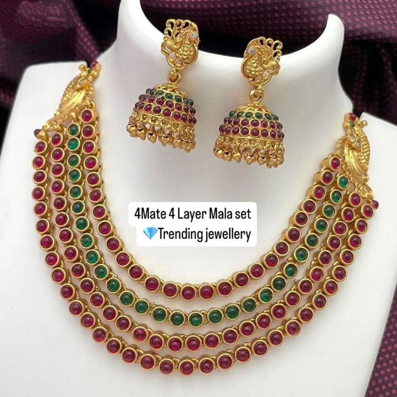 FS Collection Gold Plated Pota Stone Multi Layer Necklace Set