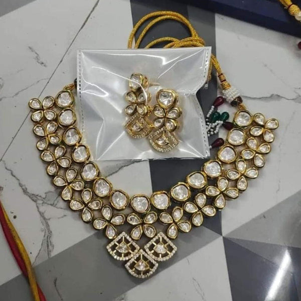 FS Collection Gold Plated Kundan Stone Necklace Set