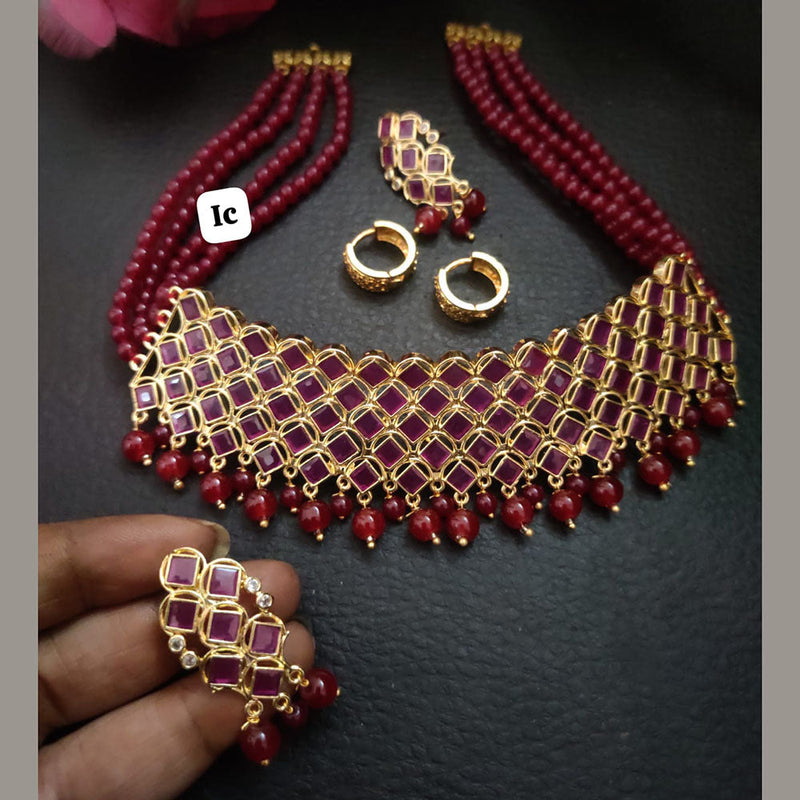 FS Collection Gold Plated Crystal Stone And Beads Necklace Set