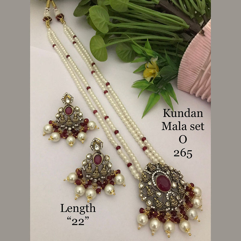 FS Collection Gold Plated Kundan Stone And Pearls Temple Necklace Set