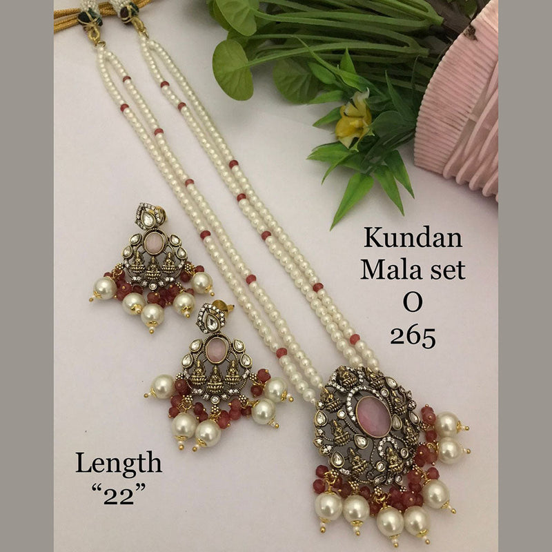 FS Collection Gold Plated Kundan Stone And Pearls Temple Necklace Set