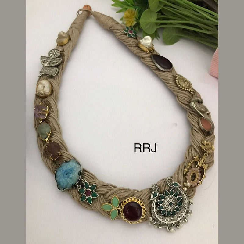 FS Collection Handamde Jute Necklace Multi Gemstone Jute Choker Necklace