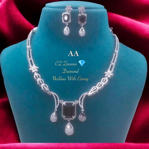 FS Collection Silver Plated American Diamonds Necklace Set