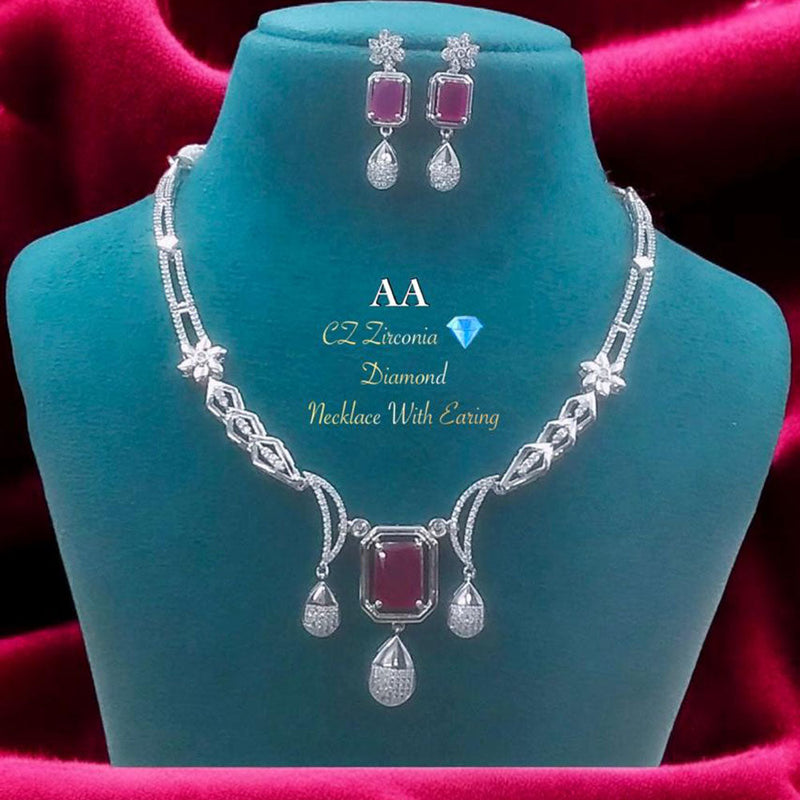 FS Collection Silver Plated American Diamonds Necklace Set