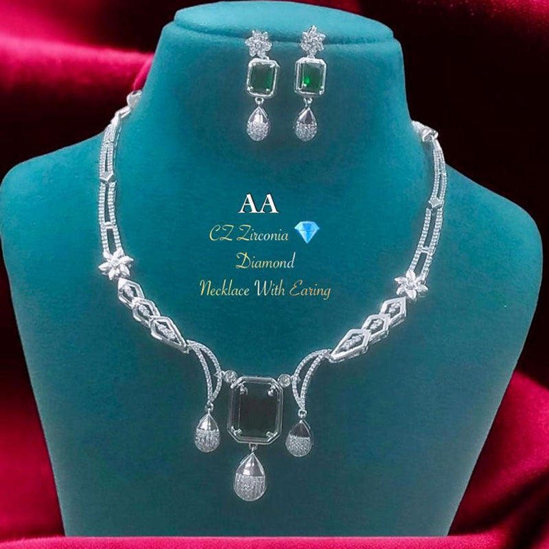 FS Collection Silver Plated American Diamonds Necklace Set