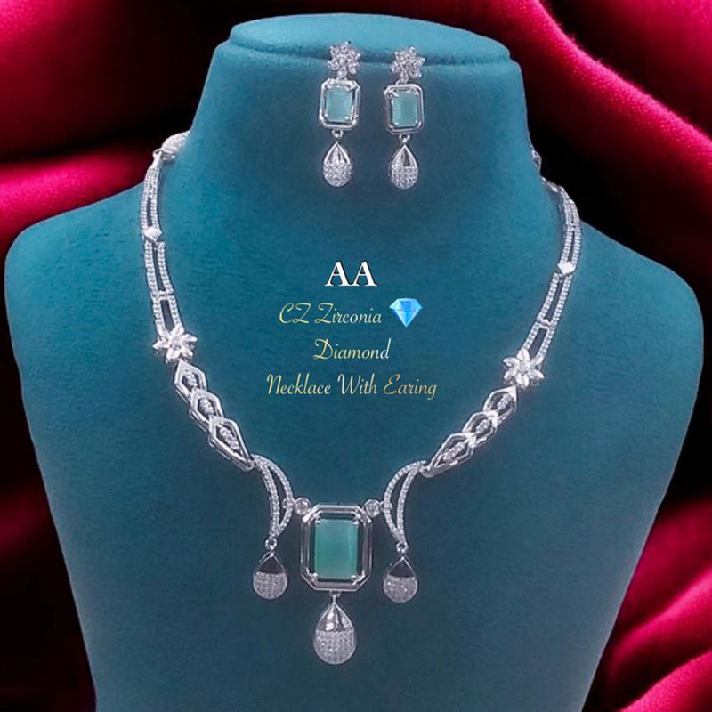 FS Collection Silver Plated American Diamonds Necklace Set