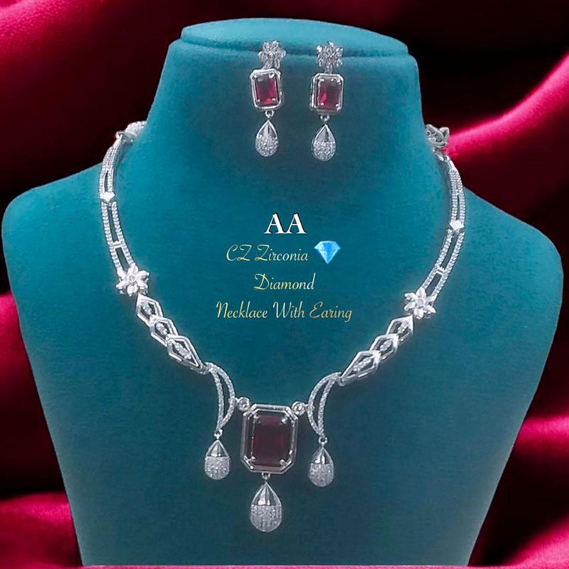 FS Collection Silver Plated American Diamonds Necklace Set