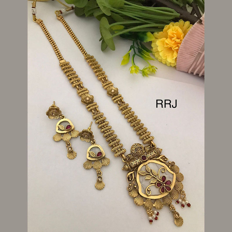 FS Collection Gold Plated Pota Stone And Pearls Necklace Set