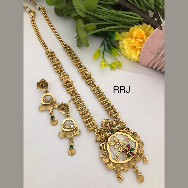 FS Collection Gold Plated Pota Stone And Pearls Necklace Set