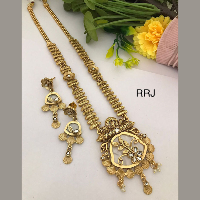 FS Collection Gold Plated Pota Stone And Pearls Necklace Set