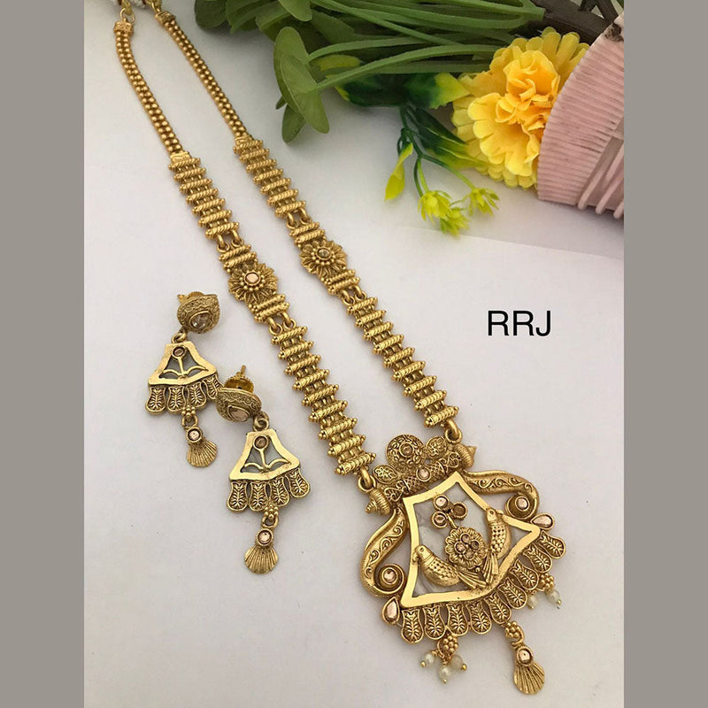 FS Collection Gold Plated Pota Stone And Pearls Necklace Set