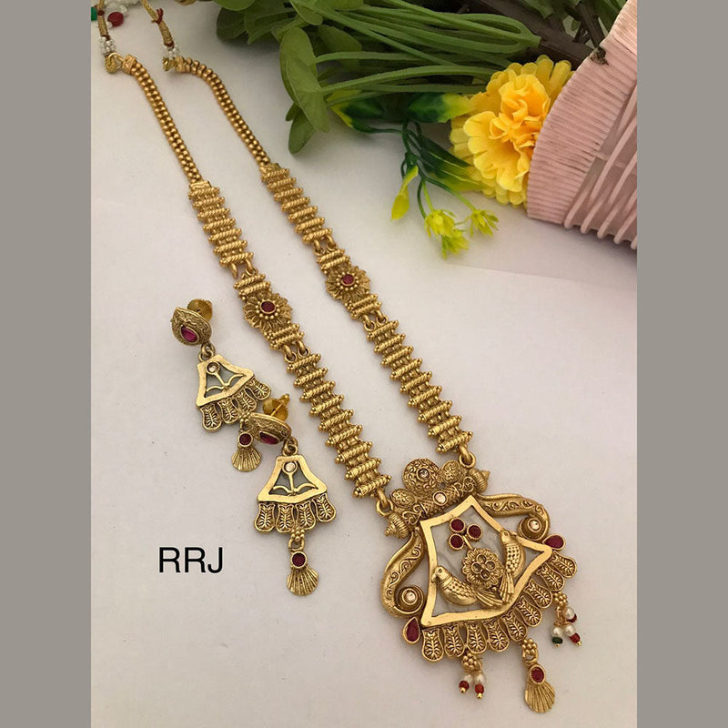 FS Collection Gold Plated Pota Stone And Pearls Necklace Set