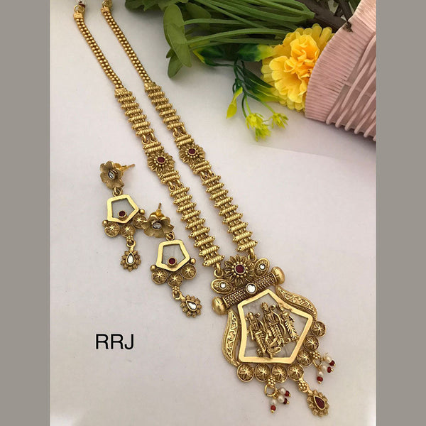 FS Collection Gold Plated Pota Stone Temple Necklace Set