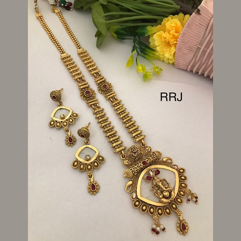 FS Collection Gold Plated Pota Stone Temple Necklace Set