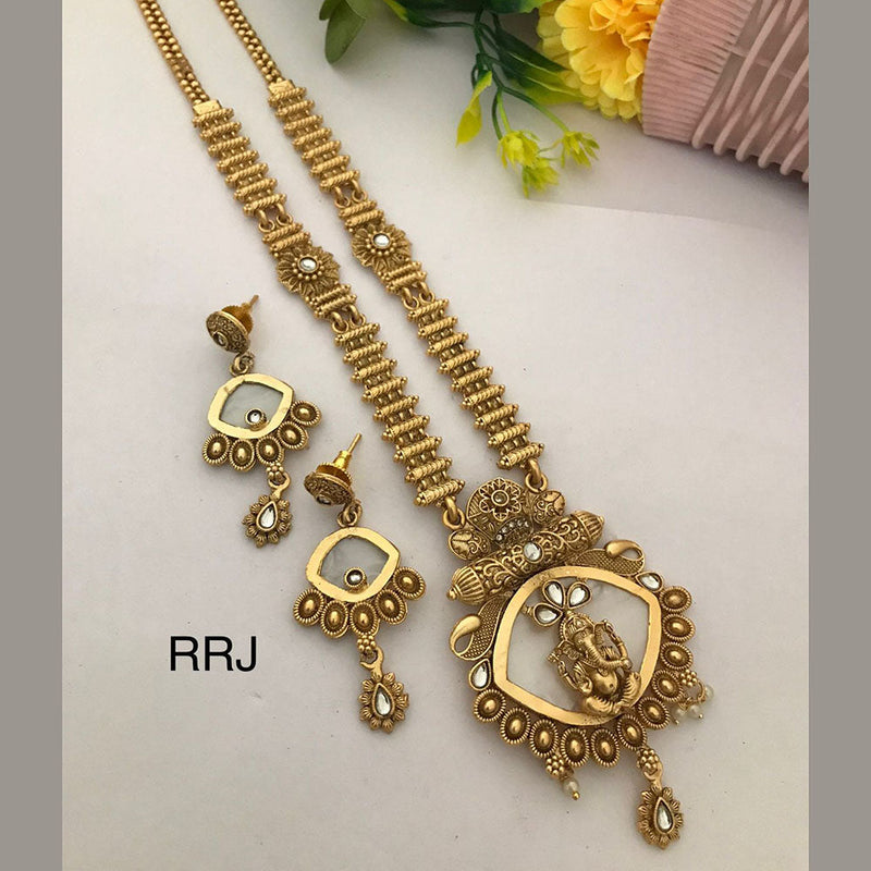 FS Collection Gold Plated Pota Stone Temple Necklace Set