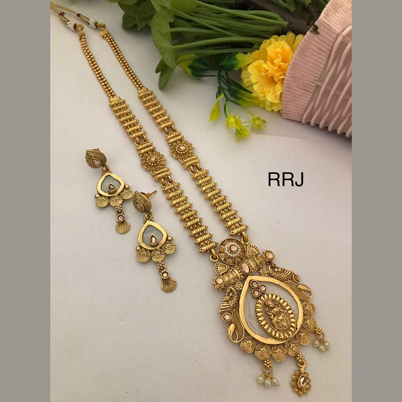 FS Collection Gold Plated Pota Stone Temple Necklace Set