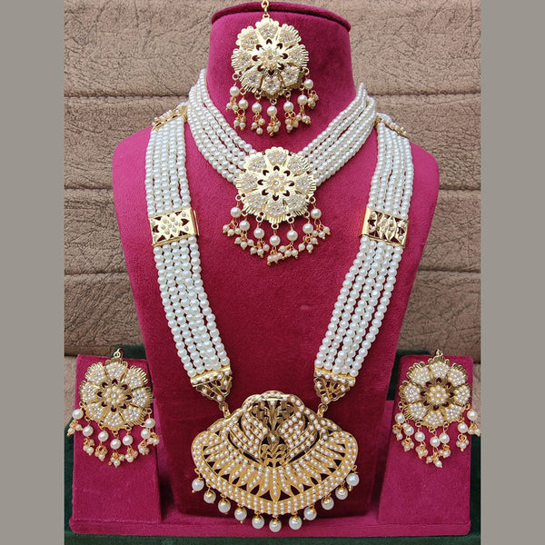 FS Collection Gold Plated Pearls Double Necklace Set