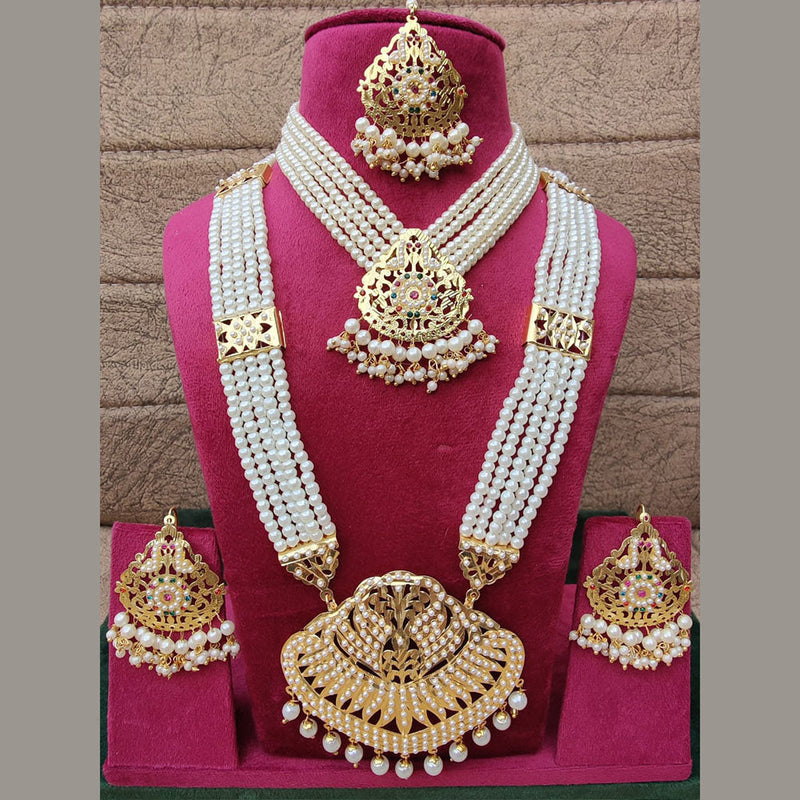 FS Collection Gold Plated Pearls Double Necklace Set