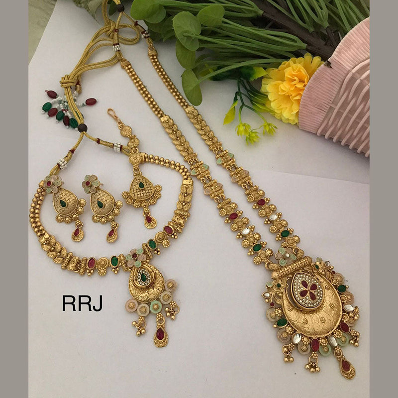 FS Collection Gold Plated Pota Stone Combo Necklace Set