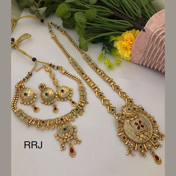 FS Collection Gold Plated Pota Stone Combo Necklace Set